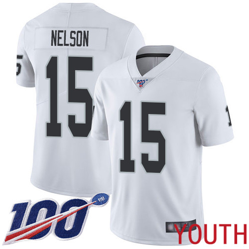 Oakland Raiders Limited White Youth J J Nelson Road Jersey NFL Football 15 100th Season Vapor Jersey